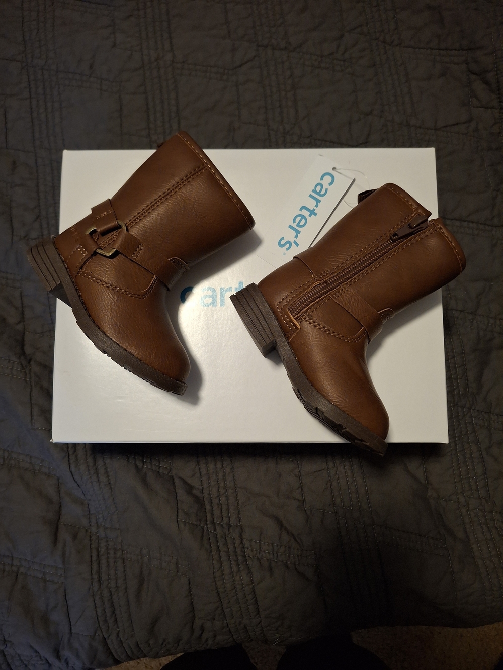 Carter's Kids Brown Leather-Look Zip Boots